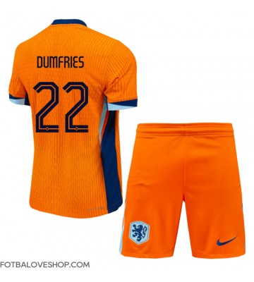 Holandsko Denzel Dumfries #22 Dětské Domácí Dres ME 2024 Krátký Rukáv (+ trenýrky)